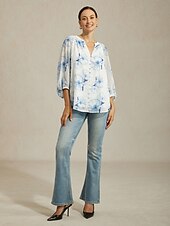 olcso ingek, felsők és blúzok-női sifon blúz tinta virágminta elegáns hétköznapi irodai tavasz nyár ősz