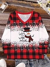 abordables Hauts de Noël-Noël Femmes T-shirt Graphique Bonhomme de neige ancien Élégant Classique manche longue Col en V Hauts Réguliers Quotidien Imprimé Gris / Rouge Noir + blanc + rouge Noir Vin Rouge Printemps Automne