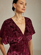 billiga Nyårsklänningar-Dam Midiklänning Sheath Dress Elegant party Fest Bröllopsgäst Cocktailfest Normal Ensfärgat Blommig Ärmlös V-hals Rubinrött Sommar Vår Höst Vinter