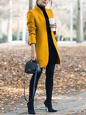 abordables vestes décontractées-Femmes Veste d&#039;hiver Chaud Respirant Coupe ajustée Élégant Occasionnel Uni Vacances Rue Occasionnel Tenue quotidienne Ouvert devant Long Col montant Coupe régulière manche longue Vêtements d&#039;extérieur