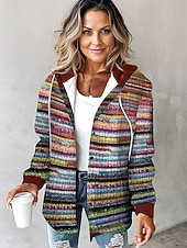 halpa Raidalliset ja geometriset hupparit-Naisten Pullover-huppari Painettu Kuvitettu Geometrinen Raidoitettu Vapaa-aika Boheemi Pitkähihainen Hupullinen Tavalliset topit Kausaliteetti Katu Arkikäyttö Kastanjanruskea Ruskea Harmaa Syksy Talvi