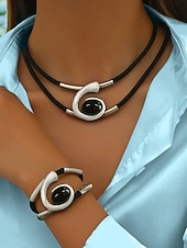 Χαμηλού Κόστους Γυναικείο Κολιέ-Γυναικείο σετ κοσμημάτων με μποέμ μοτίβο και στροβιλισμό, κολιέ και βραχιόλι με τιρκουάζ σχέδια σε κομψό χρυσό και ασημί, ιδανικό για πάρτι, γάμους και δώρα