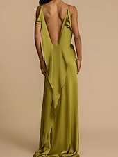 voordelige Feestjurken-Dames Lange jurk maxi-jurk Feestjurk Cocktail jurk Satijnen Jurk Slipdress Modieus Modern Feest Speciale gelegenheden  Avond Feest Normale pasvorm Effen Mouwloos hihnat Groen Lente Herfst