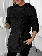 baratos jaquetas casuais-Mulheres Pulôver Moletom Com Capuz Tecido Roupa de rua Casual Velo Sherpa Manga Longa Com Capuz Tops regulares Rua Feriado Com Cordão Preto Branco Vermelho Roxo Bege Outono Inverno