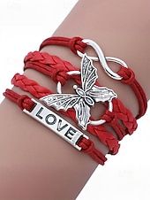 baratos Pulseira Feminina-Pulseira feminina de Natal multicamadas com pingente de borboleta e amor, joias trançadas ajustáveis em várias cores para festas de fim de ano e presentes