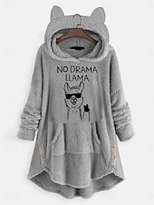 preiswerte Fleece-futterierte Sweatshirts-Damen Kapuzenpullover Tiermotiv Lässig Langarm Mit Kapuze Lange Oberteile Straße Alltagskleidung Lässig Rosa Wein Dunkelpink Rote Dunkelgray Herbst Winter