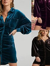 abordables Robe de cocktail-Femmes Robe Midi Robe Décontractée Mode Classique Moderne Extérieur Vacances Fête Coupe régulière Uni manche longue Col de chemise Violet Marron Vert Été