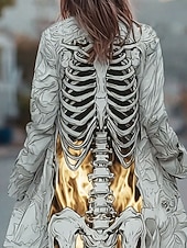 tanie 3D płaszcze-Damski płaszcz szkieletowy lekkie wygodne z nadrukiem vintage artystyczny casual czaszka casual długi bez kołnierza regularny krój długi rękaw odzież wierzchnia biała wiosenna jesienna