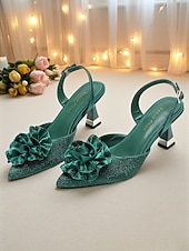 Женские фиолетовые туфли со стразами и цветочным декором на каблуке-слингбэке — элегантные туфли с острым носком для официальных мероприятий и коктейльных вечеринок Недорогие Коктейль-Женские фиолетовые туфли со стразами и цветочным декором на каблуке-слингбэке — элегантные туфли с острым носком для официальных мероприятий и коктейльных вечеринок