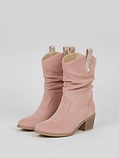 halpa Cowboy &amp; Western Boots-naisten länsimaisen kermanväriset mokkanahkaiset cowboy-saappaat matalalla korkokenällä - täydelliset vapaa-aikaan