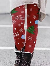 billige Julebunner-Dame Leggings Ferie Årgang Mote Full lengde Høy MidjePantsJul Grafisk Printer Hold Varm Myk Pustende Elastisk Formell utendørs Feriereise Svart Rød Rød / Blå Sommer Vår Høst Vinter Slank Fasong