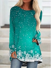 Vánoce Dámské Tričko Grafika Sněhová vločka Vánoce Vinobraní stylové Klasické Dlouhý rukáv Tričkový Dlouhé topy Denní Jdeme ven Víkend Tisk Rubínově červená Vodní modrá Fuchsiová Trávová zelená Khaki levne Vánoční topy-Vánoce Dámské Tričko Grafika Sněhová vločka Vánoce Vinobraní stylové Klasické Dlouhý rukáv Tričkový Dlouhé topy Denní Jdeme ven Víkend Tisk Rubínově červená Vodní modrá Fuchsiová Trávová zelená Khaki