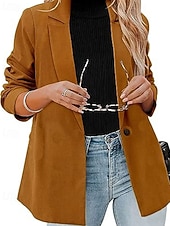 abordables Blazers et Costumes-Femmes Blazer Confortable Boutons Élégant Mode Extérieur Uni Sortir Décontracté Quotidien Week-end Cardigan Régulier Revers Coupe régulière manche longue Vêtements d&#039;extérieur Noir Rouge Marron