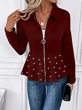 economico giacche casual-Per donna Giacca Casual Confortevole Traspirante Cerniera Casual Semplice Vacanza Streetwear Casuale Abbigliamento quotidiano Cerniera Corto Collo ripiegato Vestibilità regolare Manica Lunga