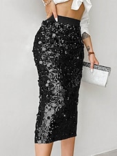 economico Gonne da Festa-Per donna Gonna Aderente Elegante Moda Midi Vita Alta Gonne Semplice Paillettes Elasticizzato Feste Streetwear Argento Nero Oro Primavera Poliestere