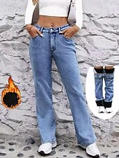 economico Pantaloni a gamba dritta-Per donna Dritto Essenziale Casual Lunghezza intera Misura del girovita medio Semplice Tasca Calore Termico Micro-elastico All&#039;aperto Vacanza Streetwear Blu Inverno Vestibilità regolare