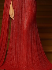 cheap Ball Gown Evening Dresses-A-Line Floor Length Ball Gown with Cape Evening Gown Formal Dress Elegant Short Sleeve One Shoulder Wedding Formal Capes Sequined Lurex Fabric with Glitter Pleats