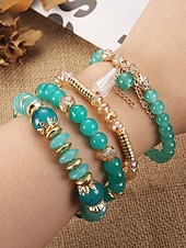 billige Ferietilbehør-Damearmbånd med imiterte krystallperler og gulldetaljer, bohemsk lagdelt stretcharmbåndsmykke til fester, bryllup og hverdagsbruk
