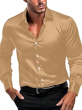 Herren Hemd Satinhemd Freizeithemd Knopfhemd Einfach Hochzeit Urlaub Schwarz Weiß Wein Marineblau Langarm Revers Frühling & Herbst Bekleidung preiswerte Satinhemden für Herren-Herren Hemd Satinhemd Freizeithemd Knopfhemd Einfach Hochzeit Urlaub Schwarz Weiß Wein Marineblau Langarm Revers Frühling & Herbst Bekleidung