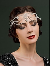 olcso Álarcosbál Kiegészítők-női 1920-as évekbeli Gatsby strasszos fejdísz, vintage flapper hajdísz Gatsby témájú bálokra és halloweeni partikra