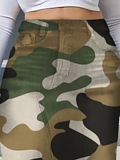 abordables Jupes décontractées-Femmes Jupe Moulant Mode Occasionnel Mi-long Taille haute Jupes Camouflage Avec Poches Imprimé Micro-Élastique Rue Quotidien Violet Vert Automne Polyester Denim