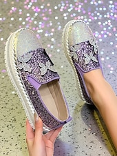 economico Festa Notturna-Sneakers slip-on da donna con plateau, glitter viola e design a farfalla in strass - scarpe alla moda per la vita notturna, le feste e le discoteche