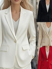 رخيصةأون بليزر وبدلات-نسائي سترة مريح جيب Buttons رسمي سهل رسمي المكتب عمل عادية طوي عادي كم طويل ملابس خارجية أسود أبيض أحمر الخريف الشتاء