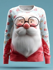abordables T-shirts de Noël-Noël Femmes T-shirt Graphique Père Noël Lettre ancien Élégant Classique manche longue Col ras du cou Col rond Hauts Réguliers Week-end Imprimé Blanche Vert Claire Rose Claire Rouge Beige Hiver