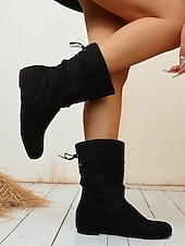 economico Stivali ampi-stivali da donna a metà polpaccio con tacco a mandorla – stivali bassi e morbidi in finta pelle scamosciata, adatti per abbigliamento casual e outfit quotidiani