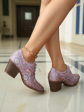 abordables Zapatos Oxford de mujer-Zapatos Oxford con cordones y diseño paisley vintage de los años 50 para mujer: zapatos de vestir de tacón cuadrado retro para profesionales artísticos y ropa de oficina de otoño.