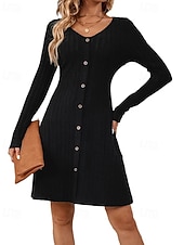 abordables Robes pull-Femmes Mini Robe Robe Décontractée Élégant Mode Moderne Extérieur Quotidien Sortir Coupe régulière Uni manche longue Col ras du cou Noir Printemps Automne