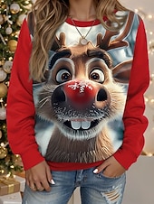 ieftine Hanorace și hanorace de Crăciun-Pentru femei Hanorac pulover Pisica Brad de Crăciun Crăciun Casual Manșon Lung Stil Nautic Topuri obișnuite Stradă Zilnice Casual Negru Galben Roșu Vin Roșu-aprins Albastru piscină Primăvară Toamn