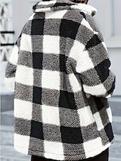 preiswerte Fleece-Futterjacken-Damen Fleecejacke Bequem Atmungsaktiv Tasche Knöpfe Druck Mode Lässig Karomuster Urlaub Straße Lässig Alltagskleidung Einreihig Regulär Umlegekragen Normale Passform Langarm Oberbekleidung Schwarz