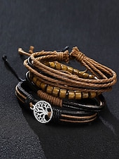 billige Menns smykker-flerlags armbåndsett i ekte skinn for menn – bohemsk perlebesatt livets tre-armbånd for uformelt bruk, fest og reiser