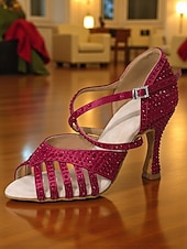 voordelige Latin dansschoenen-Groene danshakken met strass-bandjes voor dames - glinsterende sandalen in Gatsby-stijl voor balzalen en feestjes