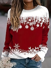 levne Vánoční mikina-Vánoční dámský pulovr s kapucí grafický módní casual dlouhý rukáv kulatý výstřih běžné vršky městský denní oděv casual potisk travnatě zelená víno tmavě modrá jaro podzim