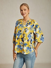  Dámské Žena Košile pro volný čas Květiny Ležérní Trička Žlutá Květinový 3/4 rukáv prázdniny Do V