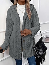 abordables Vestes en Polaire-Femmes Veste Sherpa Veste Décontractée Confortable Respirant Avec Poches Boutons Occasionnel Uni Vacances Rue Occasionnel Tenue quotidienne Ouvert devant Régulier À capuche Coupe régulière manche