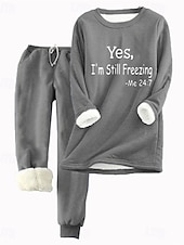 voordelige Dames trainingspakken-Dames Elegant Warm Modieus Tweedelige sets Trainingspak Broeken Sets Lange mouw Bisschop Strakke ronde hals Grafisch Brief Afdrukken Buiten Vakantie Casual Blozend Roze Donker Roze blauw Herfst