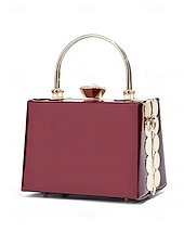 Women's Burgundy Patent Leather Evening Handbag with Gold Handle, Vintage Gatsby Style Purse for Cocktail Parties, Weddings and Formal Events cheap Clutches & Evening Bags-Women's Burgundy Patent Leather Evening Handbag with Gold Handle, Vintage Gatsby Style Purse for Cocktail Parties, Weddings and Formal Events