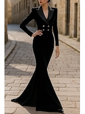 ieftine Rochii de smoking-Rochie de smoking Trompetă / Sirenă Sirenă Oficial Catifea Elegant Manșon Lung Lungime Podea Rever Cu Doi Nasturi