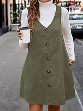 preiswerte abendkleider-Damen Minikleid Freizeitkleid Cocktailkleid Mode Modern Täglich Date Wochenende Normale Passform Einfach Ärmellos V Ausschnitt Schwarz Braun Grün Frühling Herbst