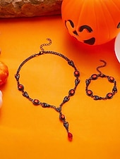 お買い得  ハロウィンアクセサリー-女性用ハロウィンゴシックジュエリーセット - ヴィンテージの黒と赤のネックレスとブレスレットのコスチュームアクセサリー。パーティー、コスプレ、夜のイベントに。