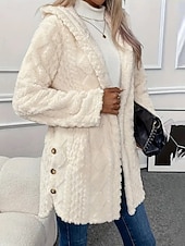 abordables Vestes en Polaire-Femmes Veste Sherpa Veste Décontractée Confortable Respirant Avec Poches Boutons Occasionnel Uni Vacances Rue Occasionnel Tenue quotidienne Ouvert devant Régulier À capuche Coupe régulière manche