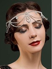 olcso Álarcosbál Kiegészítők-női 1920-as évekbeli Gatsby strasszos fejdísz, vintage flapper hajdísz Gatsby témájú bálokra és halloweeni partikra