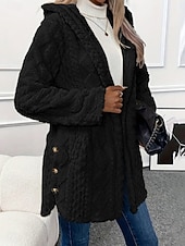 abordables Vestes en Polaire-Femmes Veste Sherpa Veste Décontractée Confortable Respirant Avec Poches Boutons Occasionnel Uni Vacances Rue Occasionnel Tenue quotidienne Ouvert devant Régulier À capuche Coupe régulière manche