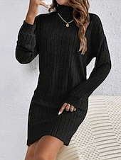 abordables Robes pull-Femmes Mini Robe Robe Pull Robe Décontractée Mode Moderne Quotidien Date Week-end Coupe régulière Uni manche longue Col haut Noir Vin Gris Clair Abricot Automne Hiver