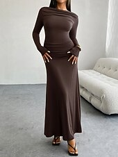 levne Bílé šaty-Dámské Maxi šaty Plášťové šaty Večírek Párty Dovolená Rande Běžný Bez vzoru Dlouhý rukáv Tričkový Černá Fialová Hnědá Tmavě šedá Jaro Podzim