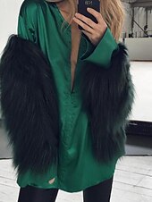 preiswerte Felle &amp; Leder-Damen Kunstpelzmantel Warm Bequem Pelze &amp; Leder Mode Einfach Urlaub Straße Ausgehen Wochenende Regulär Rundhalsausschnitt Normale Passform Langarm Oberbekleidung Schwarz Weiß Rosa Herbst Winter