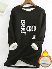 abordables Sweatshirts en polaire-Pull femme sweat graphique lettre chaud décontracté duveteux manches longues col rond long hauts street casual rose clair noir rose foncé bleu printemps automne hiver